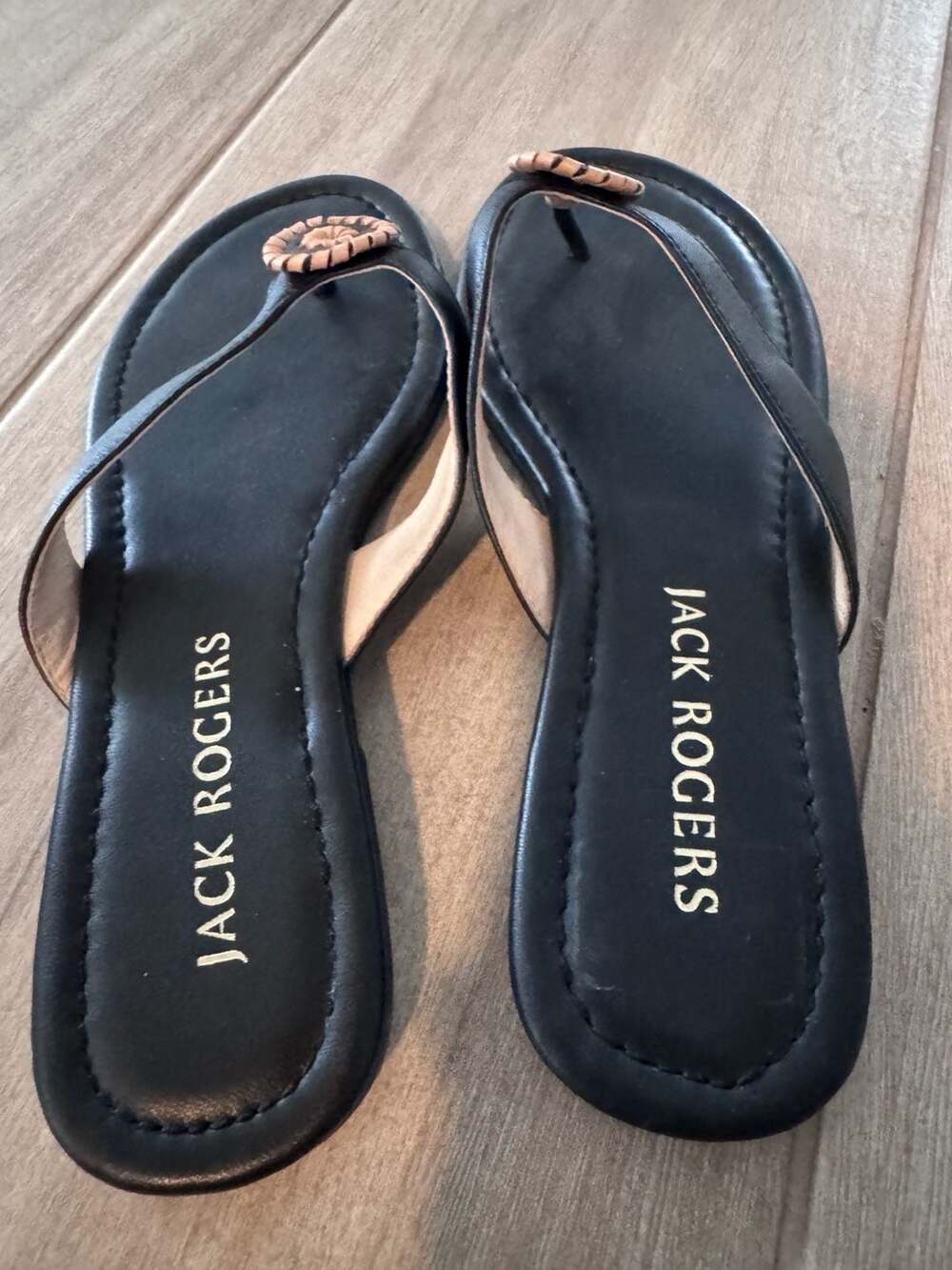 Jack Rogers Roxy Leather Flip Flop Sandals Black Toast size 9 - Picture 2 of 3